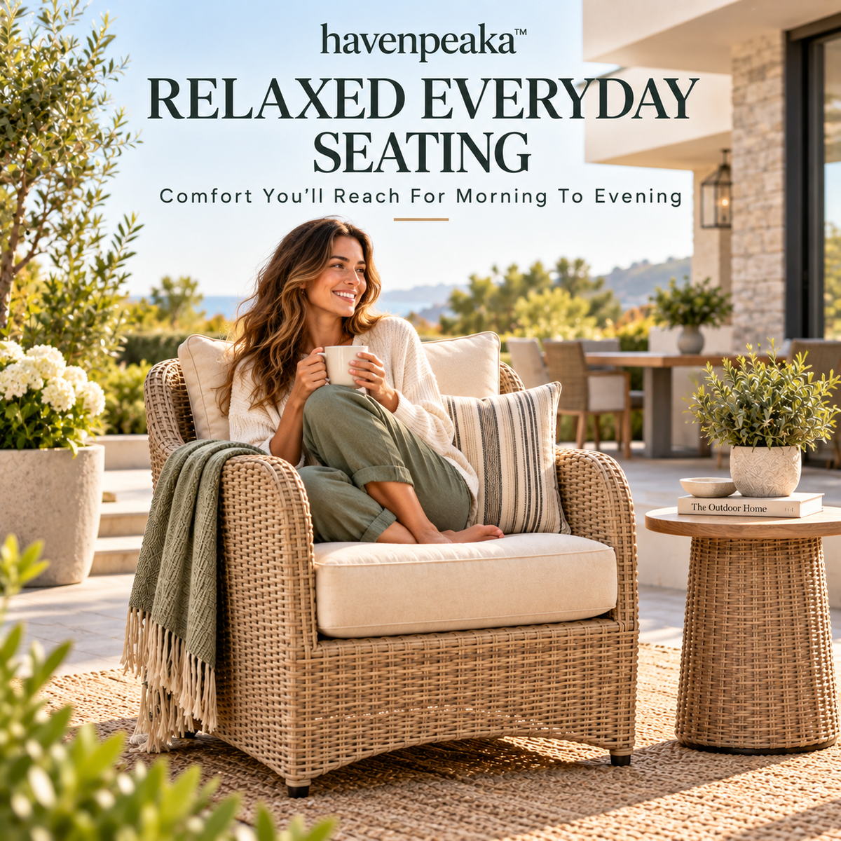 havenpeaka™ Modern Wicker Outdoor Lounge Chair with Comfortable Cushion