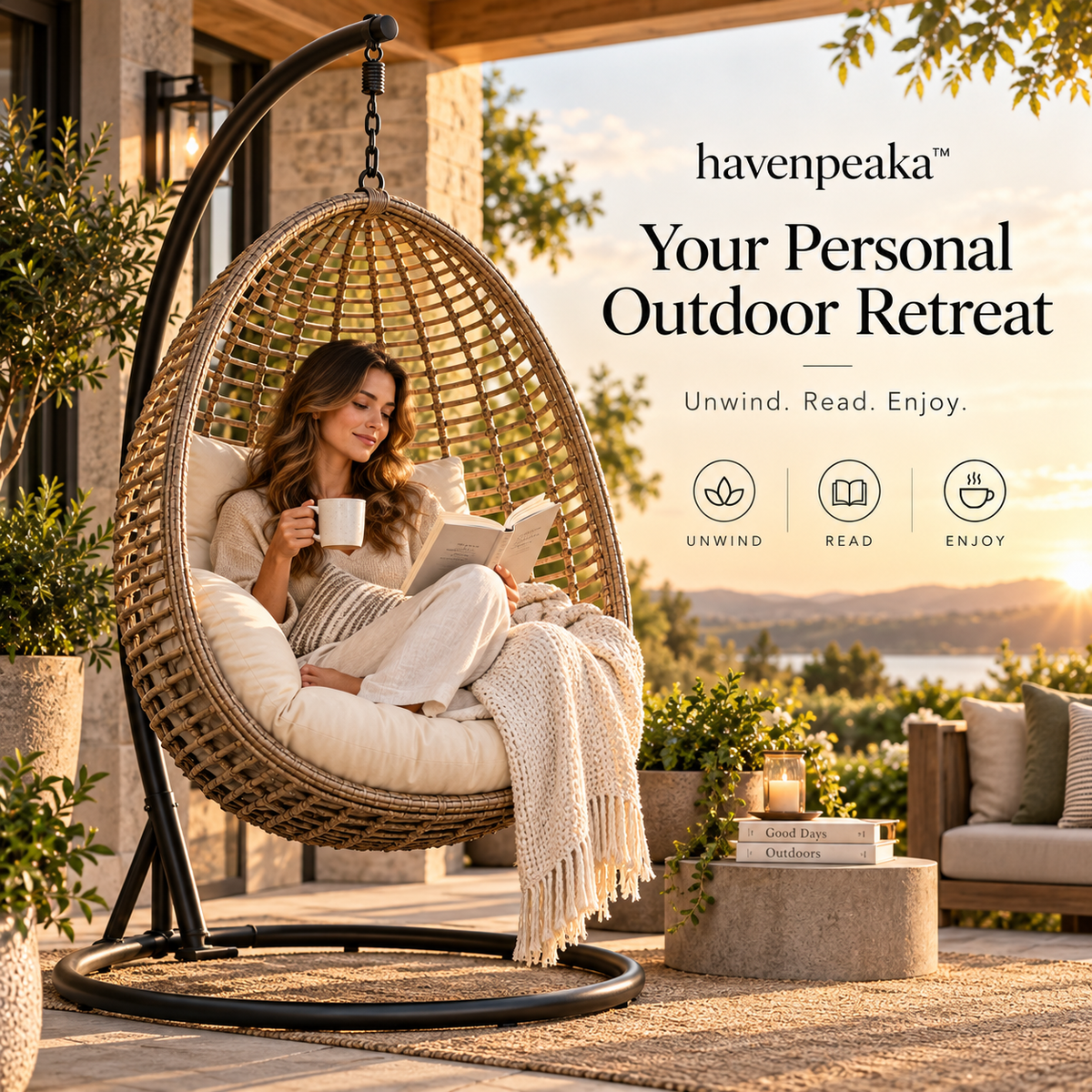 havenpeaka™ Outdoor Hanging Egg Chair with Comfortable Cushion