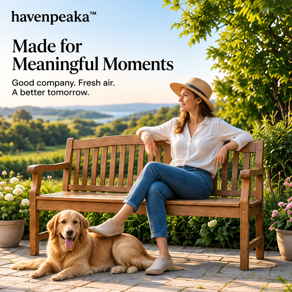 havenpeaka™ Wooden Outdoor Garden Bench for Patio & Backyard Seating