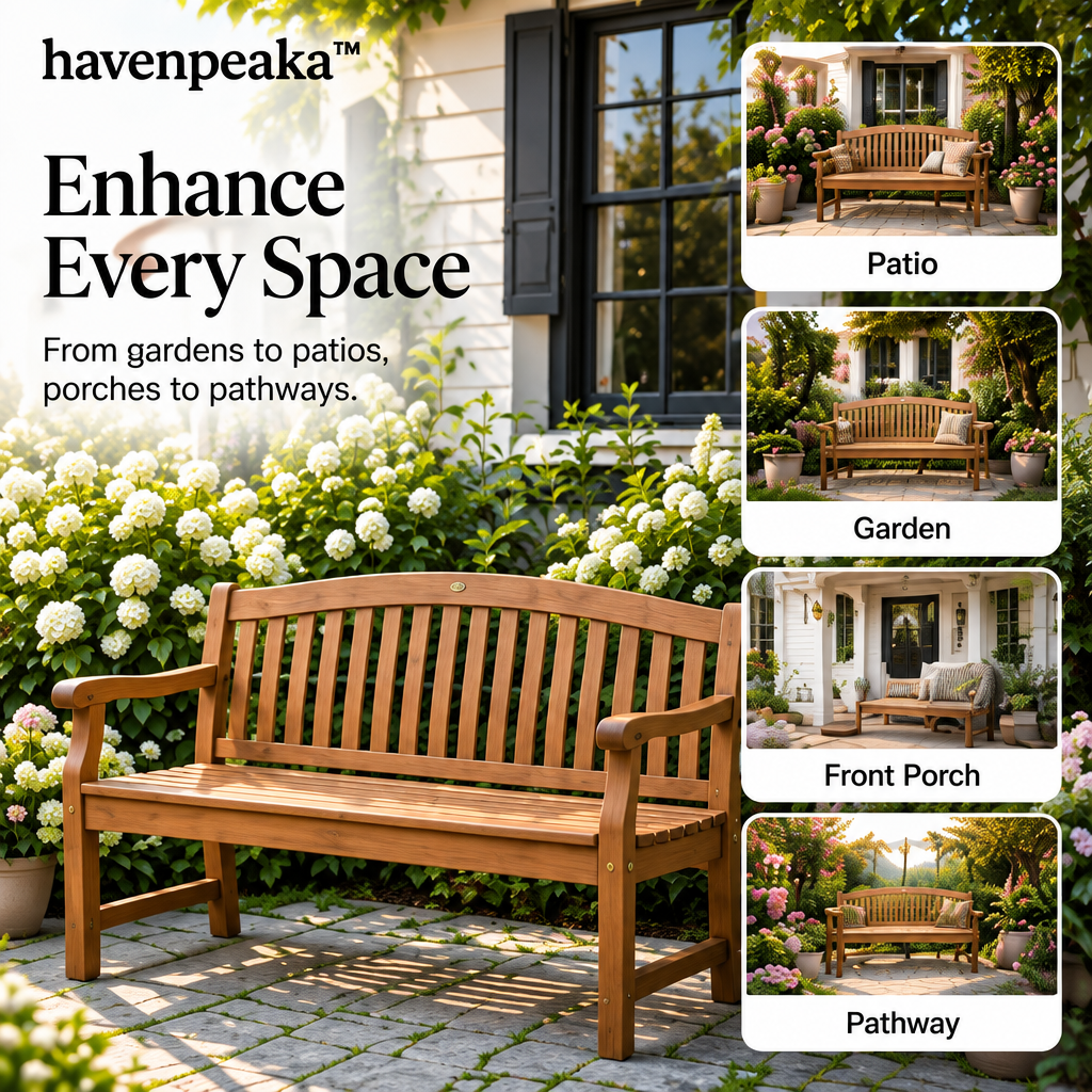 havenpeaka™ Wooden Outdoor Garden Bench for Patio & Backyard Seating