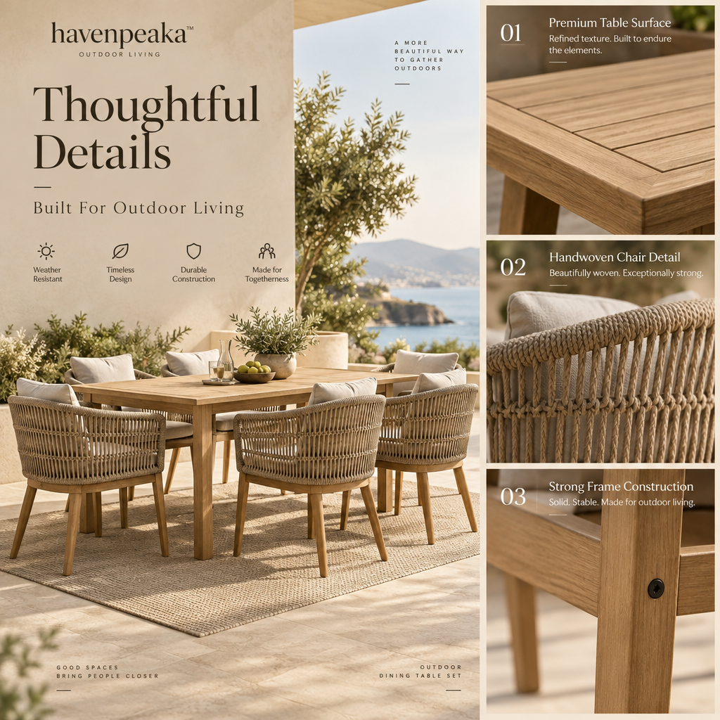havenpeaka™ Outdoor Dining Table Set with Comfortable Patio Chairs