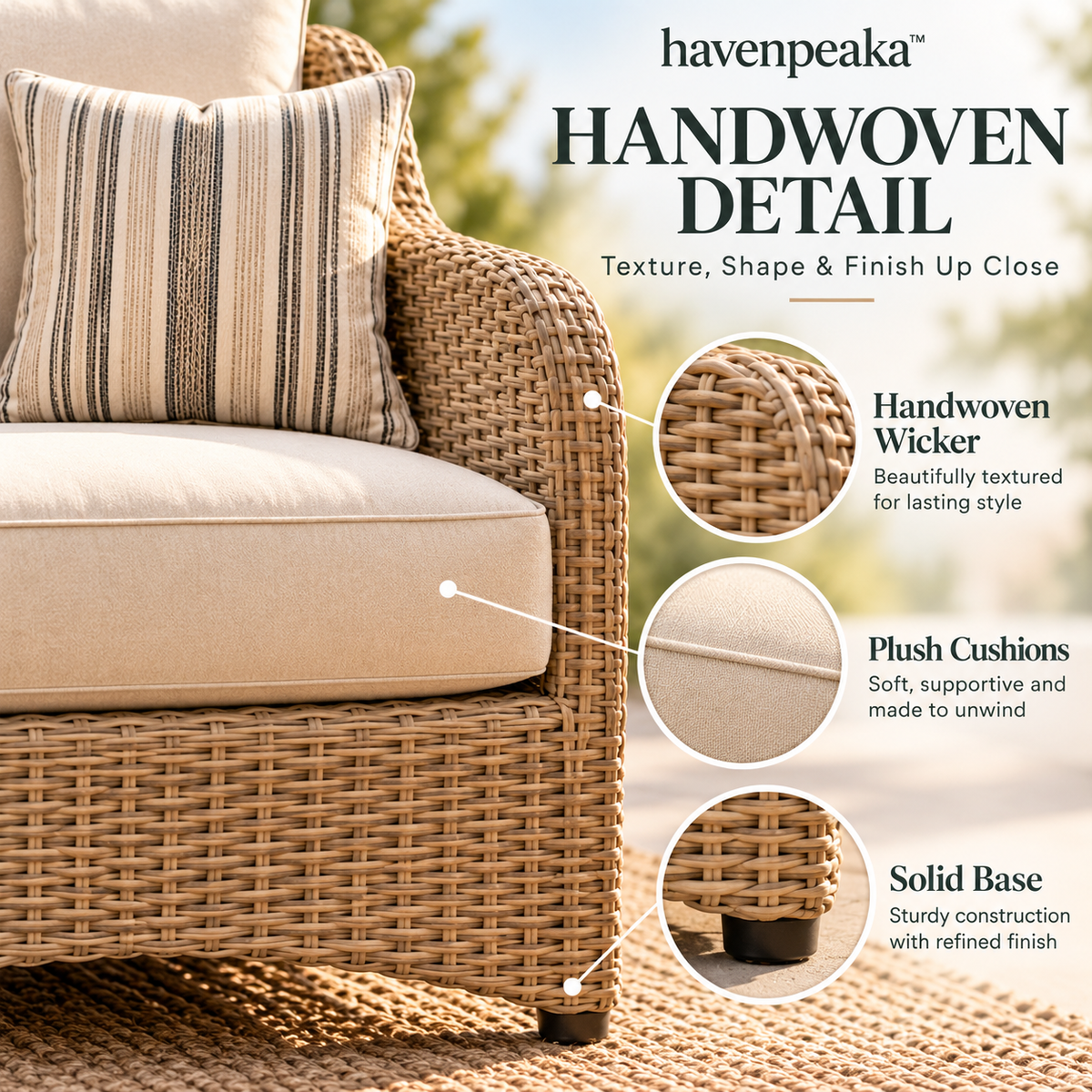 havenpeaka™ Modern Wicker Outdoor Lounge Chair with Comfortable Cushion
