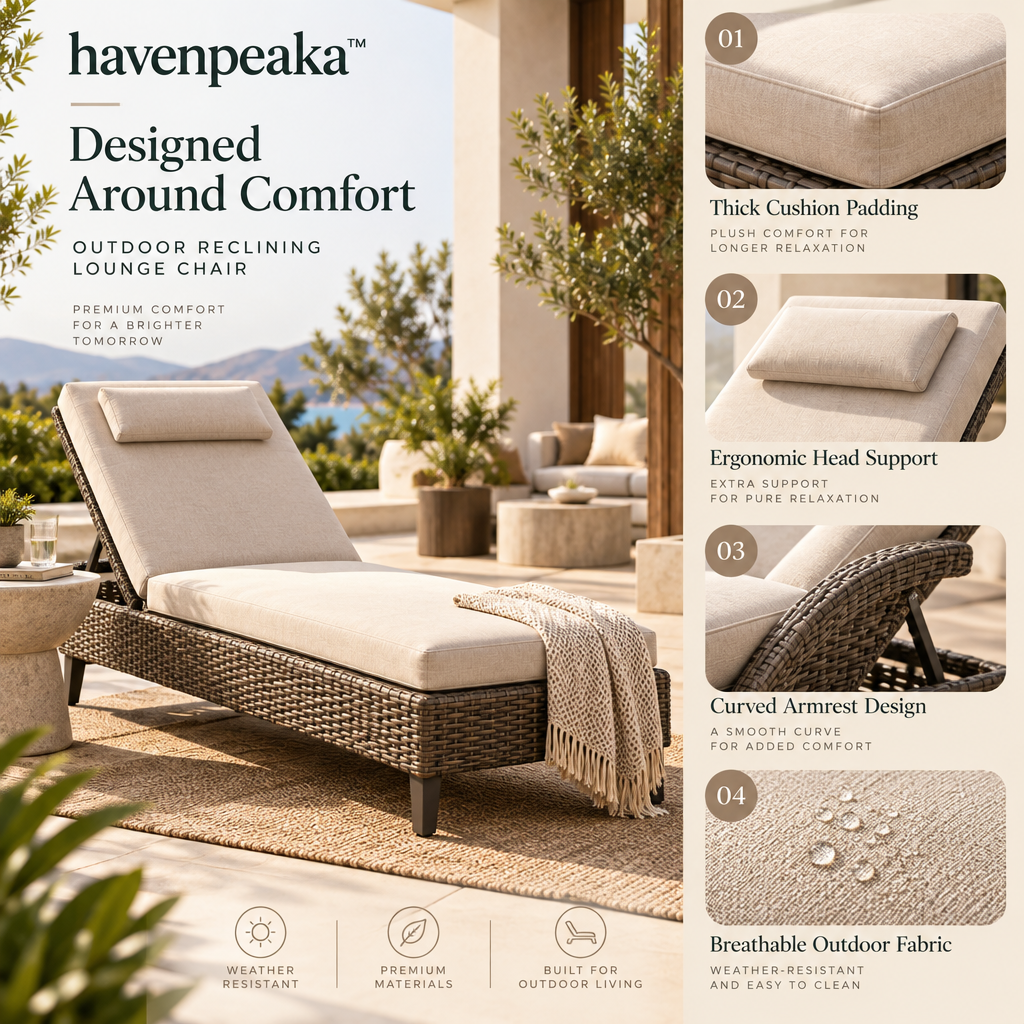 havenpeaka™ Adjustable Outdoor Reclining Lounge Chair for Patio Relaxation