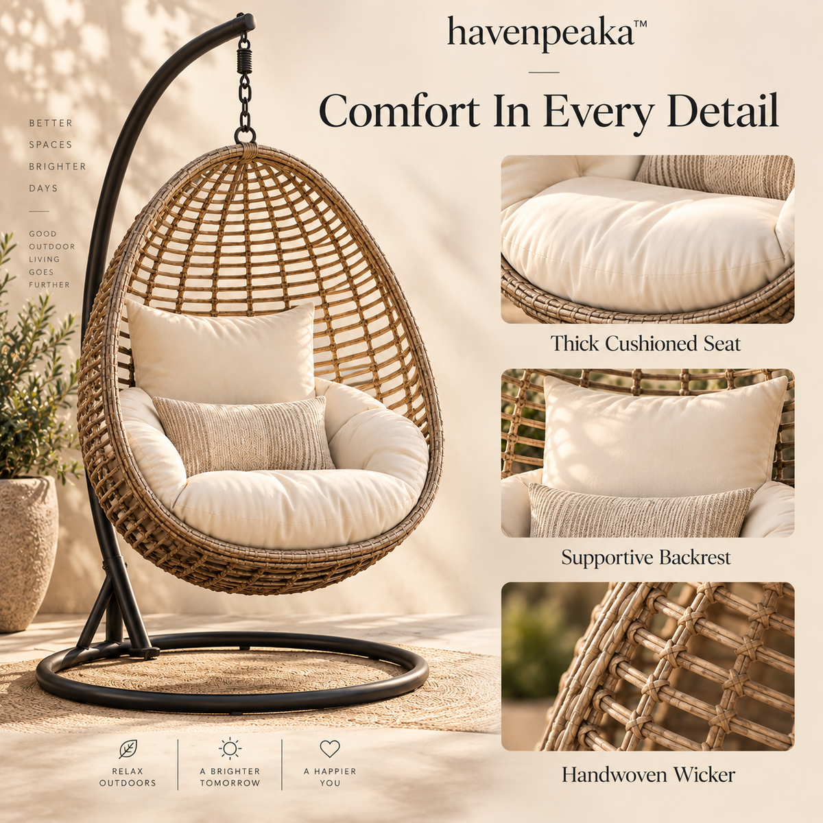 havenpeaka™ Outdoor Hanging Egg Chair with Comfortable Cushion