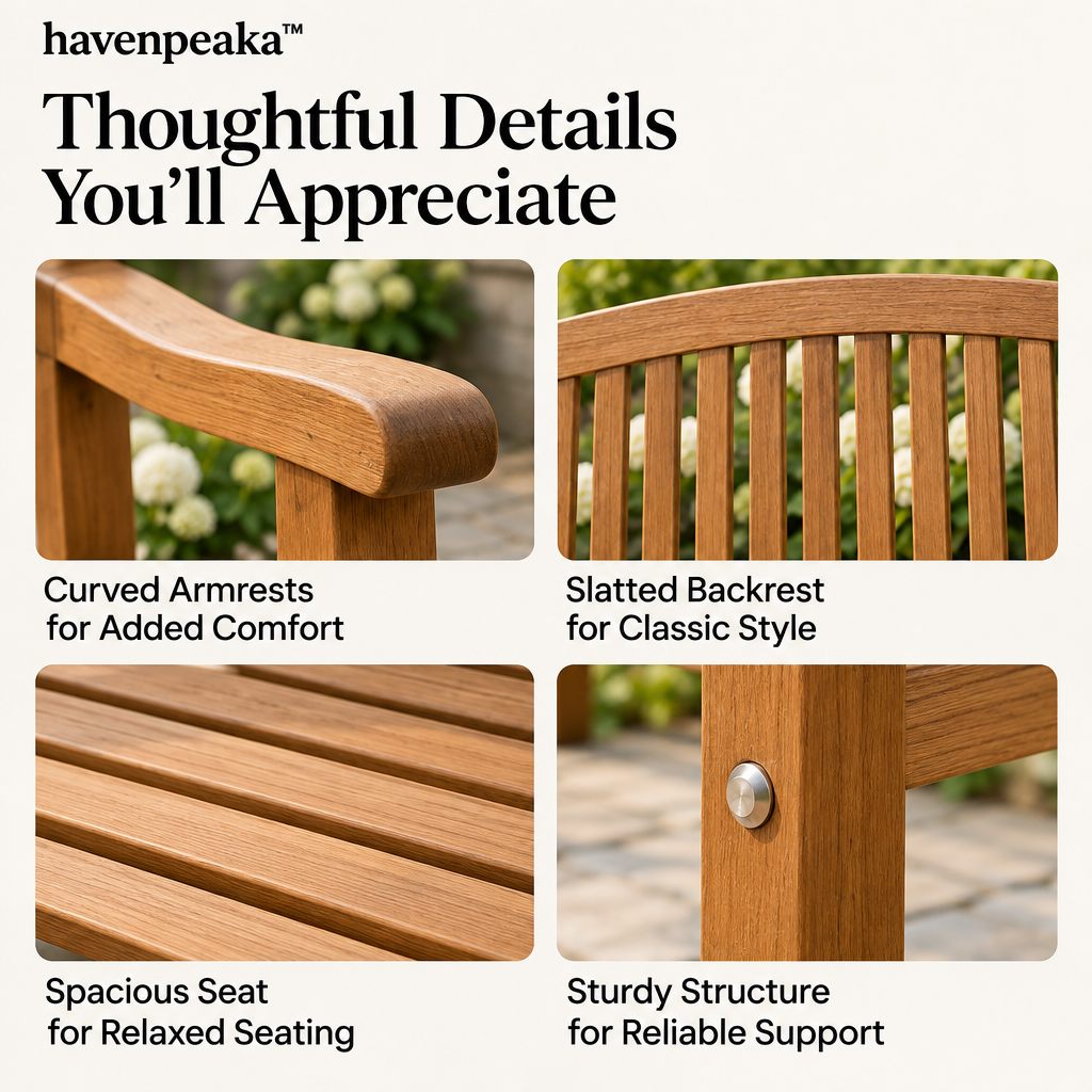 havenpeaka™ Wooden Outdoor Garden Bench for Patio & Backyard Seating
